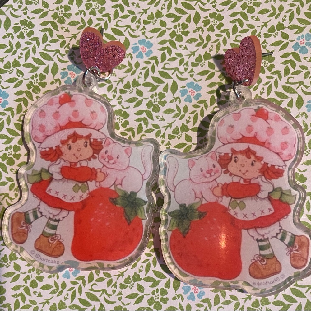 Strawberry Shortcake Earrings with Glitter Hearts